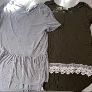 Large shirts. Shorter in front longer in back